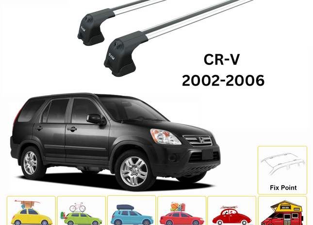 For Honda CR-V MK2 Roof Rack Cross Bars Metal Bracket Fix Point Alu Silver 2002-06