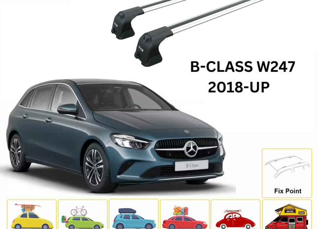 For Mercedes Benz B W247 2018-Up Roof Rack Cross Bars Fix Point Alu Silver