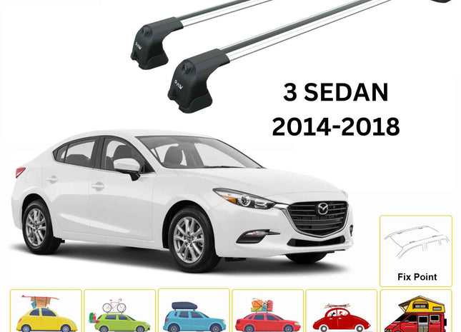 For Mazda 3 Sedan 2014-2018 Roof Rack Cross Bars Fix Point Alu Silver