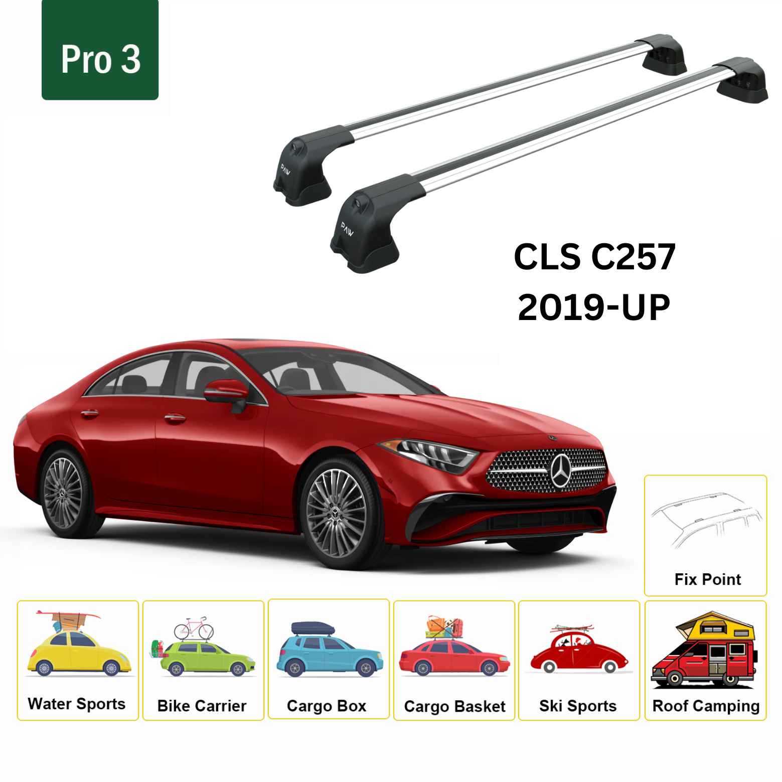 For Mercedes Benz CLS C257 2019-Up Roof Rack Cross Bars Metal Bracket Fix Point Alu Silver