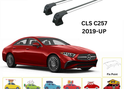 For Mercedes Benz CLS C257 2019-Up Roof Rack Cross Bars Metal Bracket Fix Point Alu Silver