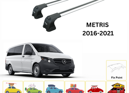 For Mercedes Benz Metris 2016-21 Roof Rack Cross Bars Metal Bracket Fix Point Alu Silver
