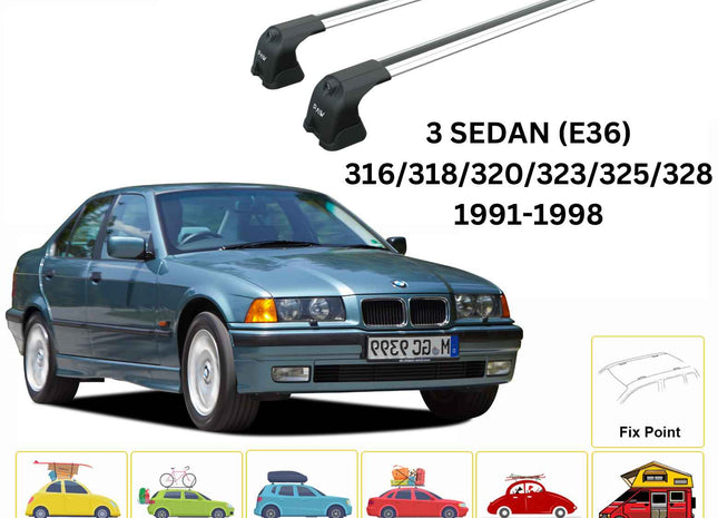 For Bmw 3 Sedan E36 1991-1998 Roof Rack Cross Bars Fix Point Alu Silver