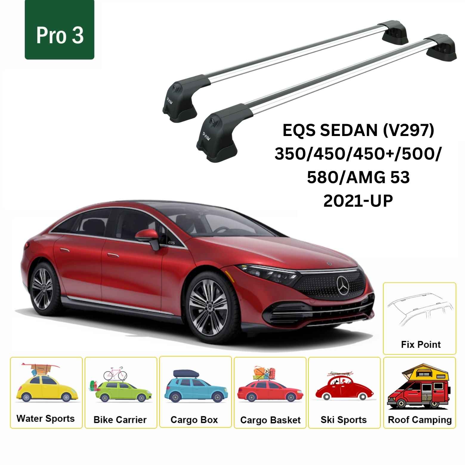 For Mercedes Benz EQS Sedan (V297) 2021-Up Roof Rack Cross Bars Fix Point Alu Silver