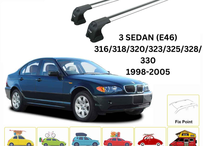 For Bmw 3 Sedan E46 1998-2005 Roof Rack Cross Bars Fix Point Silver