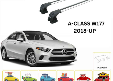 For Mercedes A Sedan W177 2018-Up Roof Rack Cross Bars Fix Point Silver