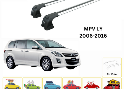 For Mazda MPV LY 2006-16 Roof Rack Cross Bars Metal Bracket Fix Point Alu Silver