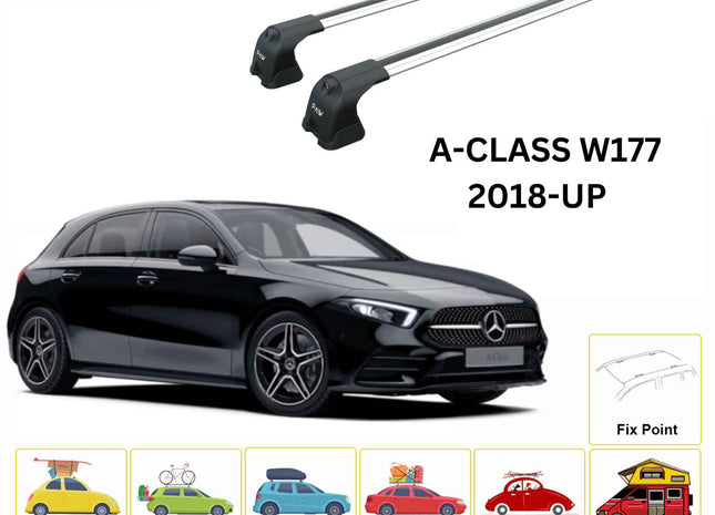 For Mercedes Benz A HB W177 2018-Up Roof Rack Cross Bars Fix Point Alu Silver