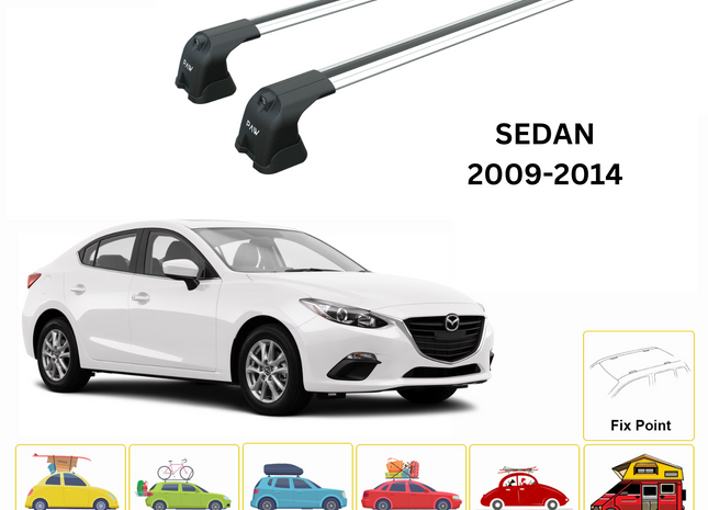 For Mazda 3 Sedan 2009-2014 Roof Rack Cross Bars Fix Point Alu Silver