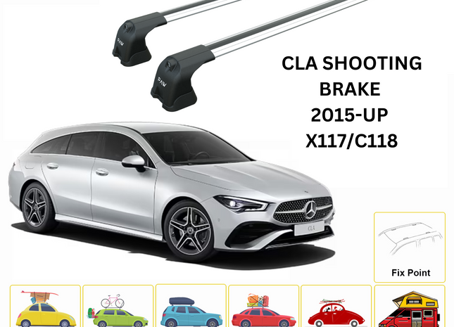 For Mercedes Benz CLA SB 2015-Up Roof Rack Cross Bars Metal Bracket Fix Point Alu Silver