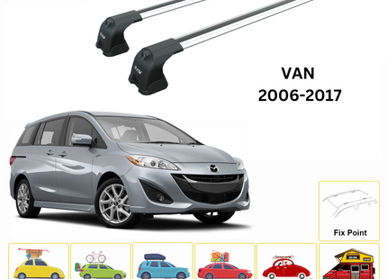 For Mazda 5 Van 2006-2017 Roof Rack Cross Bars Fix Point Alu Silver