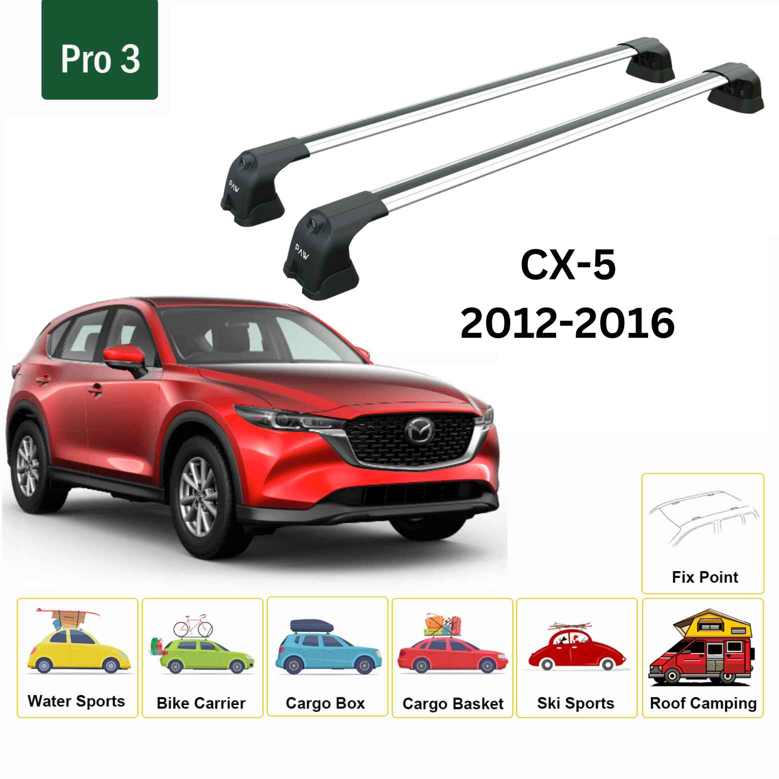 For Mazda CX 5 KF 2017-Up Roof Rack Cross Bars Fix Point Alu Silver