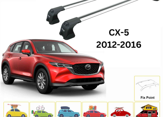 For Mazda CX 5 KF 2017-Up Roof Rack Cross Bars Fix Point Alu Silver