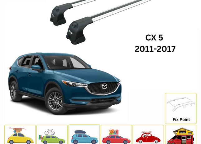 For Mazda CX 5 KE 2011-2017 Roof Rack Cross Bars Fix Point Alu Silver