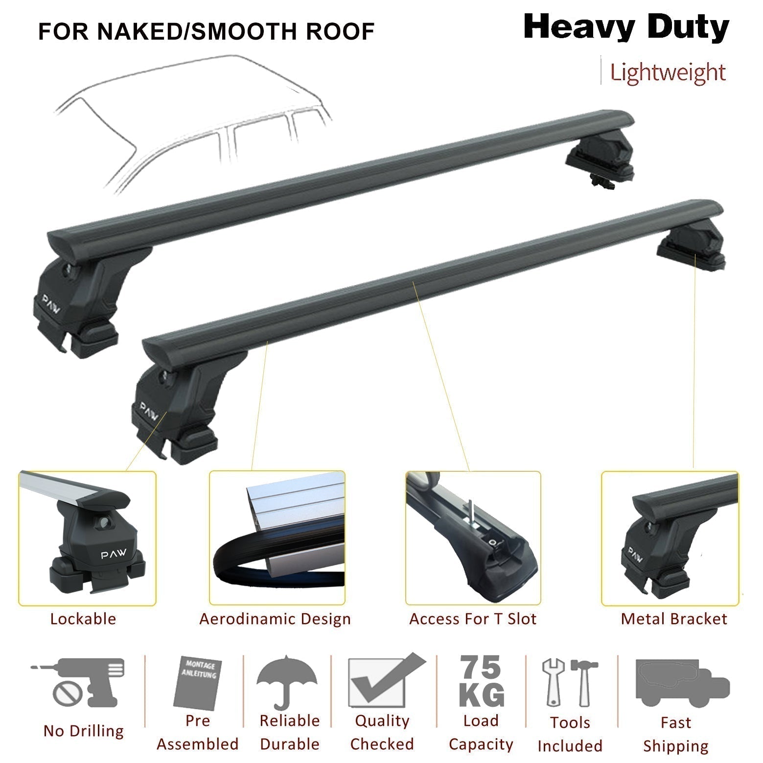 For Volkswagen Golf Sportsvan (MK6/MK7) 2014-Up Roof Rack Cross Bar Normal Roof Alu Silver