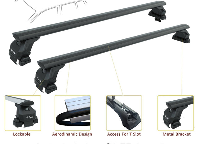Peugeot 208 (2012-2019) Roof Rack System, Aluminium Cross Bar, Normal Roof, Black