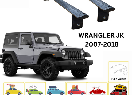 For Jeep Wrangler JK 2007-18 Roof Rack Cross Bars Metal Bracket Rain Gutters Black