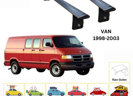 For Dodge/Ram Van 1998-03 Cross Bars Rain Gutter Alu Black