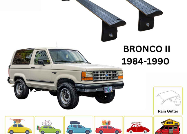 For Ford Bronco II 1984-90 Roof Rack Cross Bars Rain Gutter Alu Black