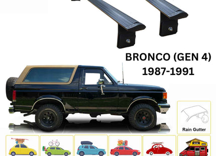 For Ford Bronco (GEN 4) 1987-91 Roof Rack Cross Bars Rain Gutter Alu Black
