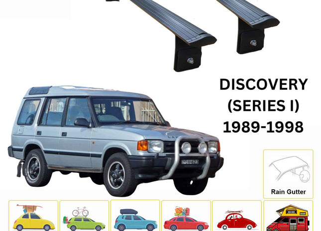 For Land Rover Discovery (Series 1) 1989-98 Roof Rack Cross Bars Rain Gutter Alu Black