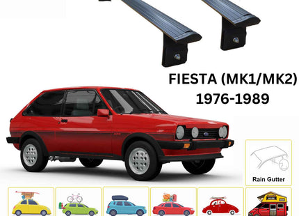 For Ford Fiesta (MK1/MK2) 1976-89 Roof Rack Cross Bars Rain Gutter Alu Black