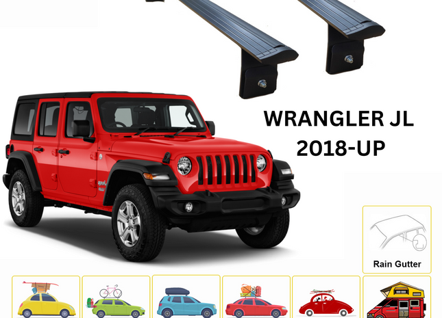 For JEEP Wrangler JL 2018-Up Roof Rack Cross Bars Metal Bracket Rain Gutters Black