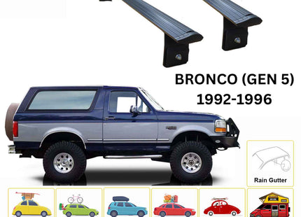 For Ford Bronco (GEN 5) 1992-96 Roof Rack Cross Bars Rain Gutter Alu Black