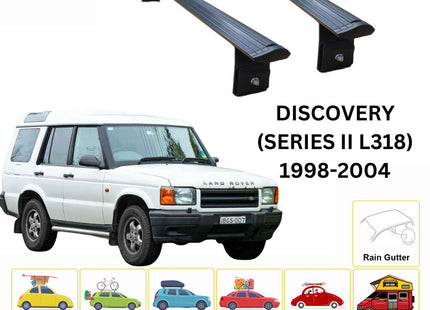 For Land Rover Discovery (Series II) 1998-04 Roof Rack Cross Bars Rain Gutter Alu Black