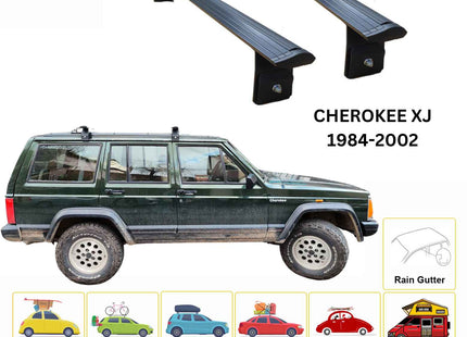 For Jeep Cherokee XJ Roof Rack Cross Bars Rain Gutters 1984-2002 Black