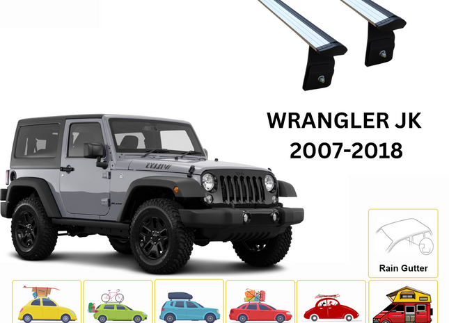 For Jeep Wrangler JK 2007-18 Roof Rack Cross Bars Metal Bracket Rain Gutters Silver