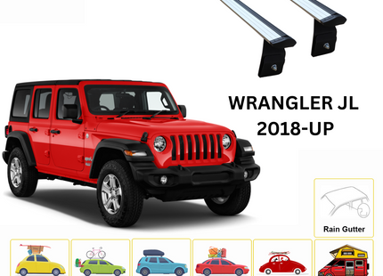 For Jeep Wrangler JL 2018-Up Roof Rack Cross Bars Metal Bracket Rain Gutters Silver