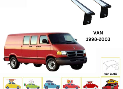 For Dodge/Ram Van Cross Bars Rain Gutter Alu 1998-2003 Silver