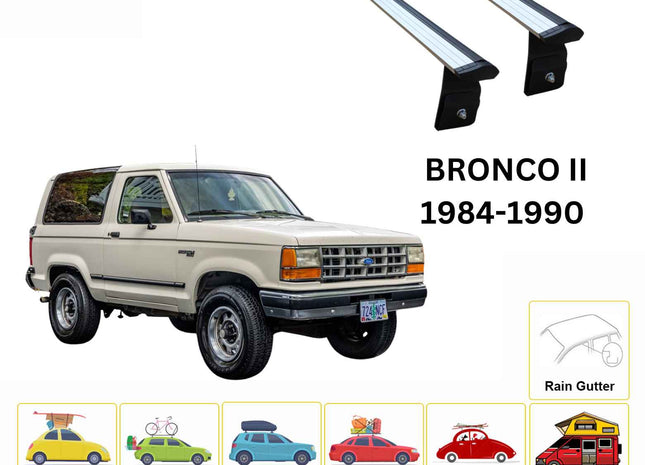 For Ford Bronco II 1984-90 Roof Rack Cross Bars Rain Gutter Alu Silver