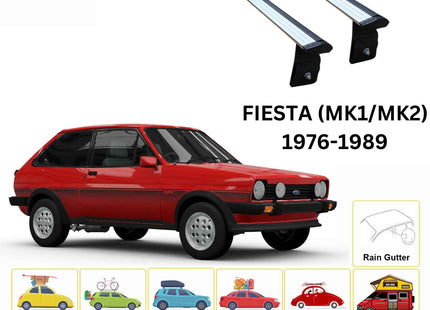 For Ford Fiesta (MK1/MK2) 1976-89 Roof Rack Cross Bars Rain Gutter Alu Silver