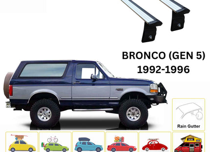 For Ford Bronco (GEN 5) 1992-96 Roof Rack Cross Bars Rain Gutter Alu Silver
