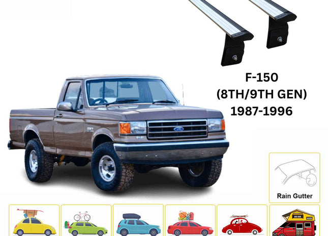 For Ford F150 (8th/9th Gen) 1987-96 Cross Bars Rain Gutter Alu Silver