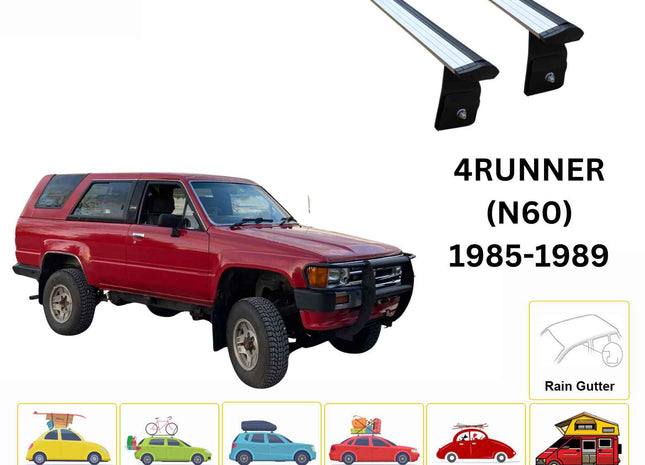 For Toyota 4Runner (N60) 1985-89 Roof Rack Cross Bars Rain Gutter Alu Silver