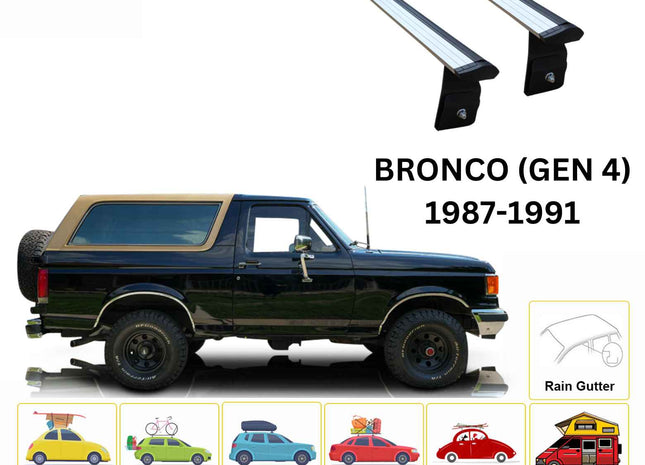 For Ford Bronco (GEN 4) 1987-91 Roof Rack Cross Bars Rain Gutter Alu Silver