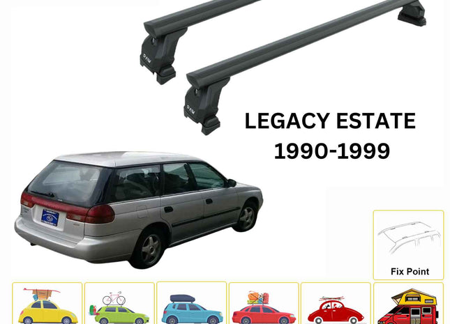 For Subaru Legacy Estate/Wagon 1990-99 Roof Rack Cross Bars Fix Point Black