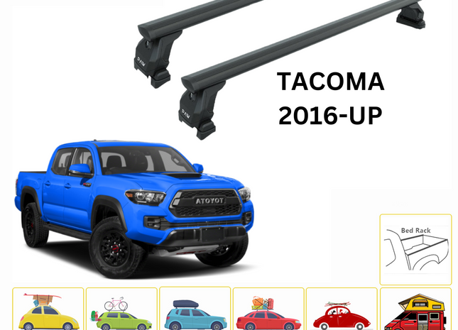 For Toyota Tacoma 2016-Up Bed Rack Cross Bar Roof Rack Alu Black