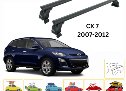 For Mazda CX 7 2007-2012 Roof Rack Cross Bars Fix Point Pro 6 Black