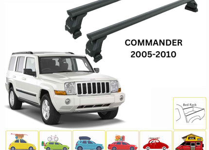 For Jeep Commander XK 2006-2010 Roof Rack Cross Bars Fix Channeled Alu Black