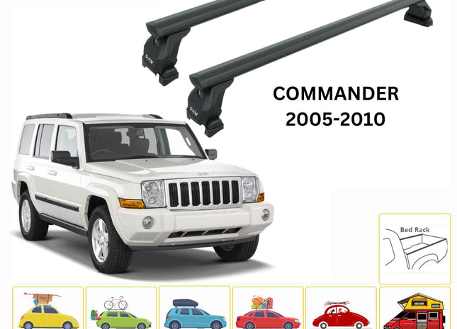 For Jeep Commander XK 2006-2010 Roof Rack Cross Bars Fix Channeled Alu Black