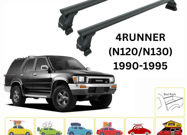 For Toyota 4Runner (N120/30) Roof Rack Cross Bars Fix Channeled Alu 1990-1995 Black