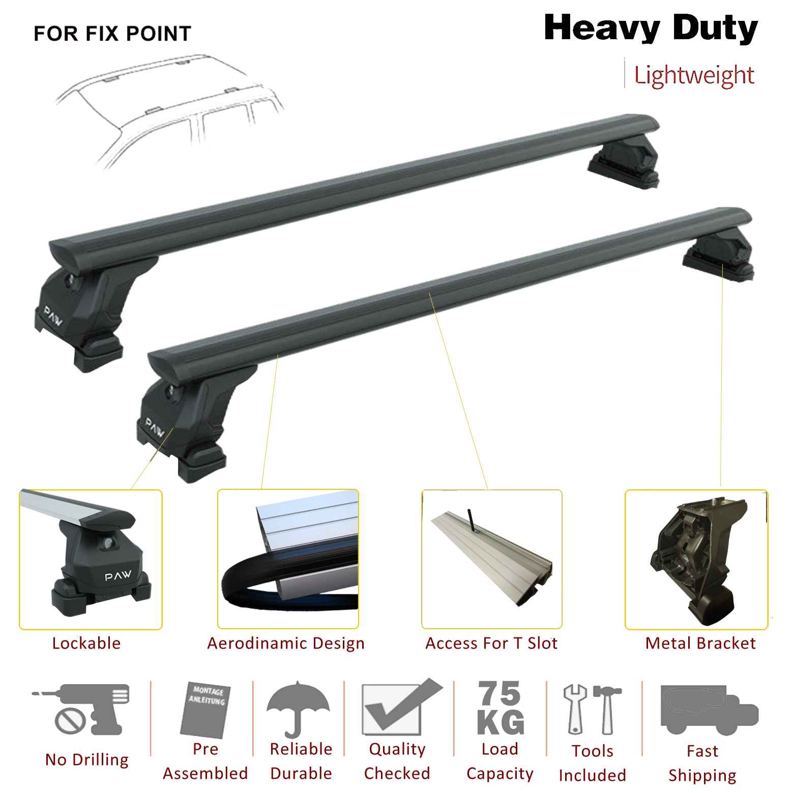 For Subaru Legacy Estate/Wagon 1990-99 Roof Rack Cross Bars Fix Point Alu Silver