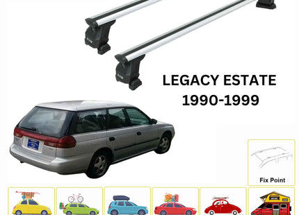 For Subaru Legacy Estate/Wagon 1990-99 Roof Rack Cross Bars Fix Point Silver