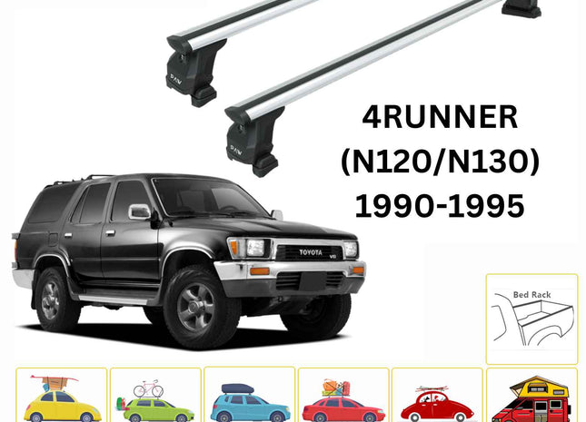 For Toyota 4Runner (N120/30) 1990-95 Roof Rack Cross Bars Fix Channeled Alu Silver