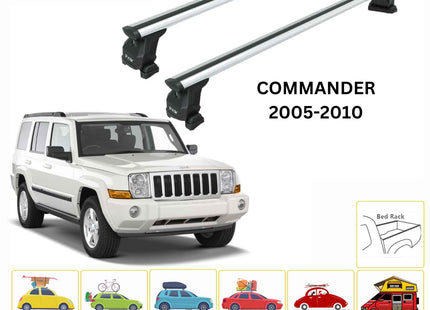 For Jeep Commander XK 2006-2010 Roof Rack Cross Bars Fix Channeled Alu Silver