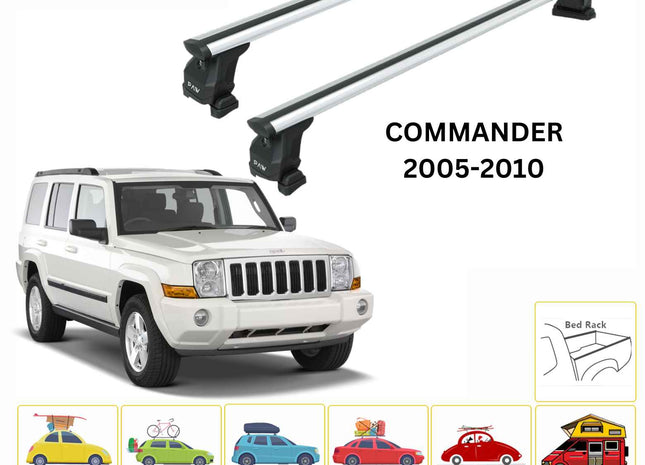 For Jeep Commander XK 2006-2010 Roof Rack Cross Bars Fix Channeled Alu Silver